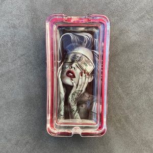 ⚜️Tattoo Lady Design Glass Light Up Ash Tray w/Red Base! NWT!